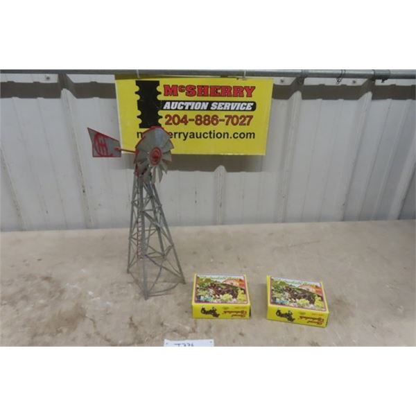 I.H.C. Metal Mini Windmill, 2 Life Like Model Plastic Horses in Boxes 