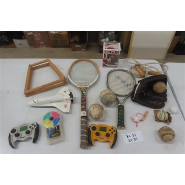 Tennis + Racquetball Rackets, Baseball Glove + Balls, Hand Held Games, Funko Pop, plus more