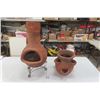 Image 1 : 2 Terra Cotta Items, Small 30" Chiminea + Planter