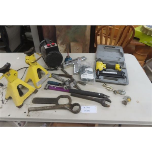 Jack Stands, Prime Air Nailer, Portable Heater, Timing Light, Wrenches, plus more