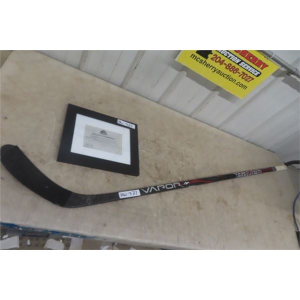 Winnipeg Jets 2011-2012 Game Used Zach Bogosian Stick with Framed Certificate and Autograph 