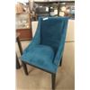 Image 2 : Nice Blue Upholstered High Back Chair with Wood Side Table 25 x 18 1/2 x 17'' 