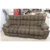 Image 1 : Large Brown Cloth Couch with 2 Recliners 