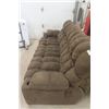 Image 2 : Large Brown Cloth Couch with 2 Recliners 