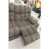 Image 4 : Large Brown Cloth Couch with 2 Recliners 