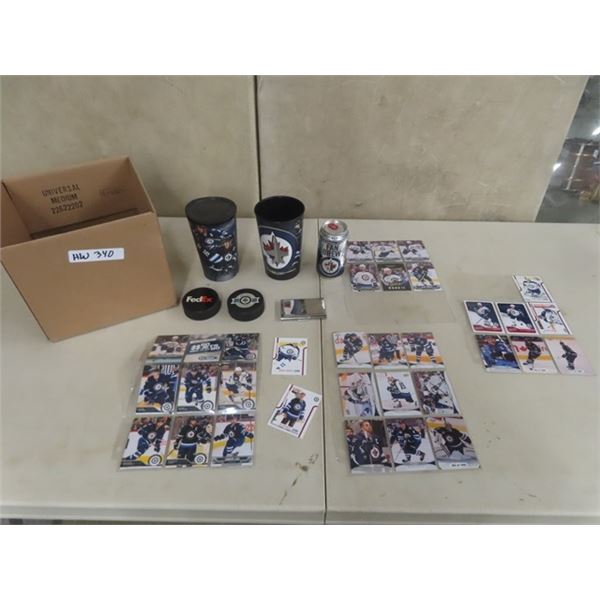 37 Winnipeg Jets Hockey Cards Including Mark  Scheifele Rookie, 2 Hockey Pucks, Fan Brew with Produc