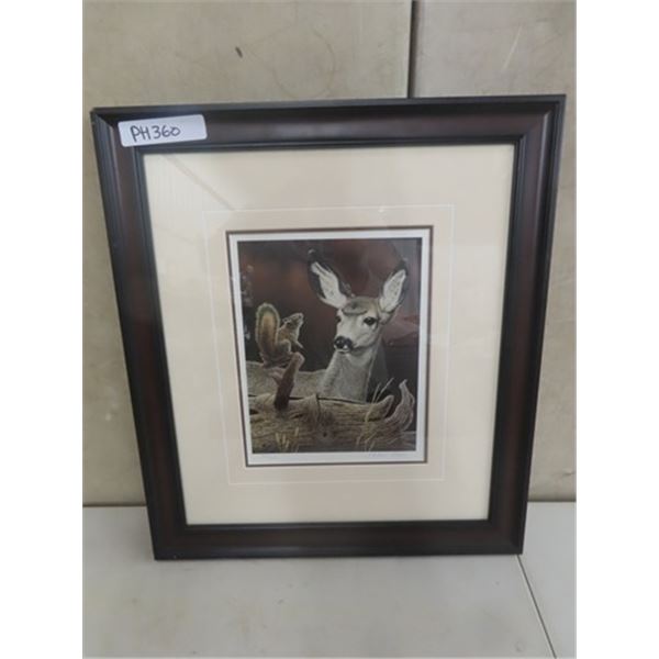 Glenn Olson Deer and Squirrel Numbered and Signed Framed Print 19'' x 20 1/2'' 