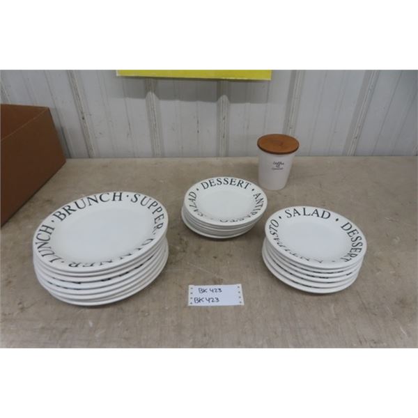 21 pcs Dinner Set: Plates, Saucers, Salad Plates, Coffee Canister