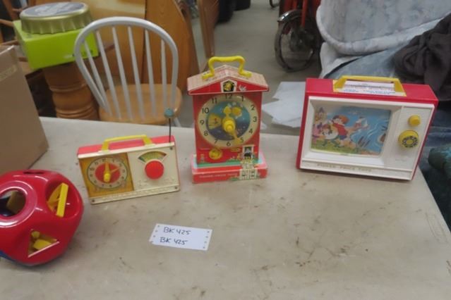 3 Fisher Price Vintage Toys, 2 Clocks & TV Musical with Tupperware ...