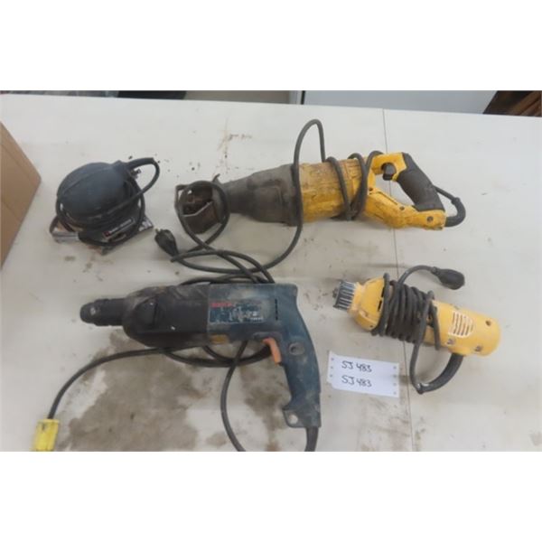 Electric Power Tools: Bosch Hammer Drill, DeWalt Reciprocating Saw, DeWalt Cut Out Tool, B+D Sander