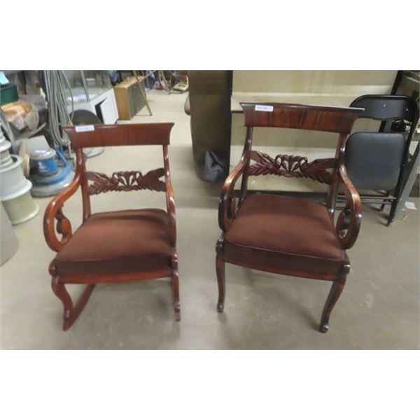 2 Swan Chairs - Dated by ROM to 1840's - Magnificent Detail !! Cushion Seats - 1 is a Rocking Chair