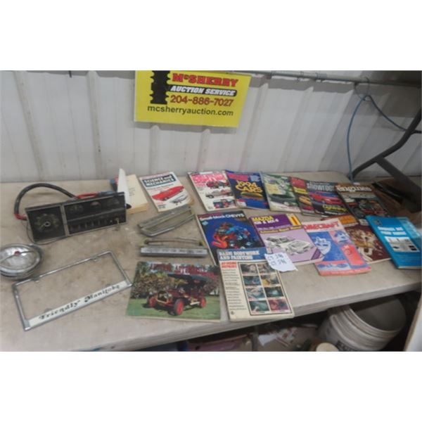 Car Dash, License Topper, Mercury Outboard Motor Chrome, Auto Magazine + Book