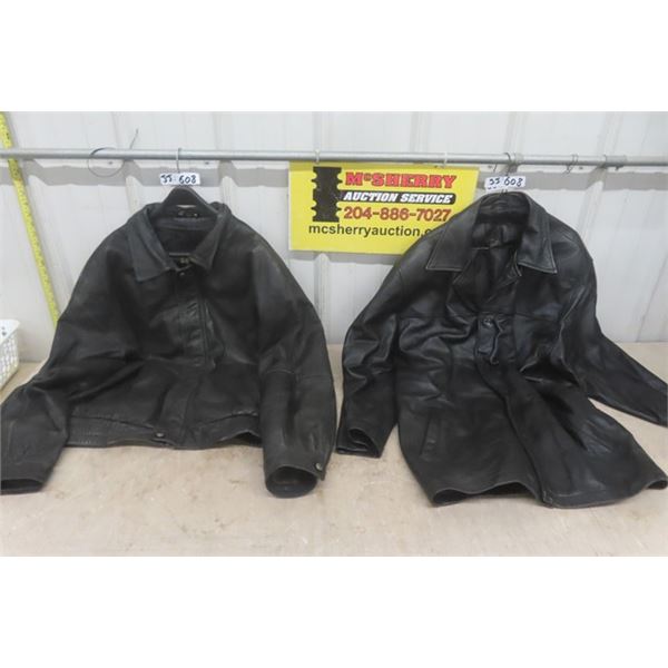 2 Black Leather Jackets - Both Sz Lg, 1 is Danier