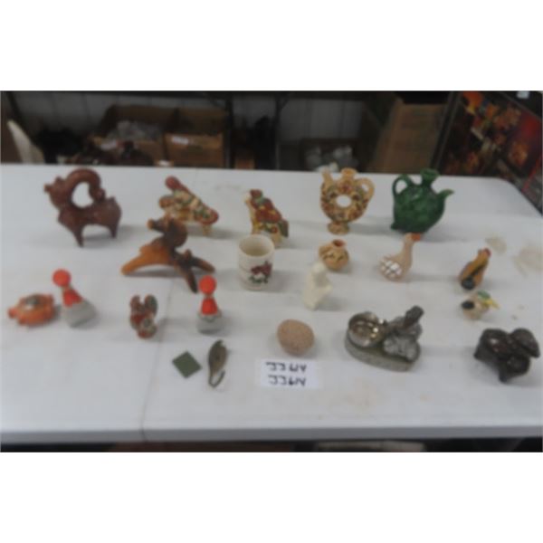 Assorted Animal Ornaments, Fancy Ashtray, Salt + Pepper Birds, plus more