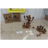 Image 1 : 2 Rooster Pictures, 2 Mushroom Wooden Ornaments with Bird + Wooden Candle Holder