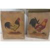 Image 2 : 2 Rooster Pictures, 2 Mushroom Wooden Ornaments with Bird + Wooden Candle Holder