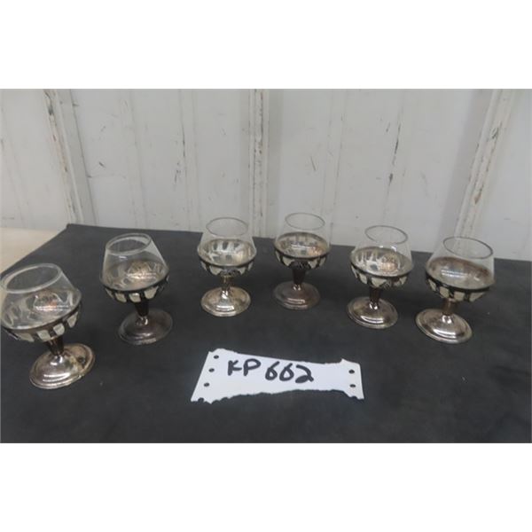 6 Sterling Silver Small Wine Goblets - MK 925