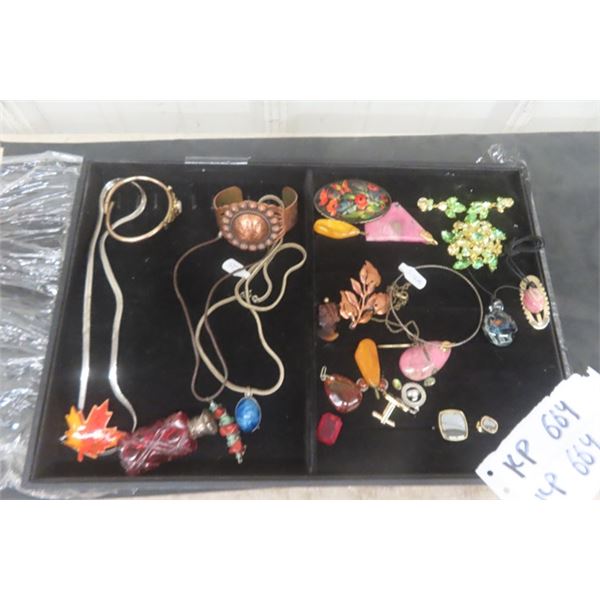 Tray of Miscellaneous Jewelry ; Brooch, Bracelet, Cuff Links, Necklace, plus more