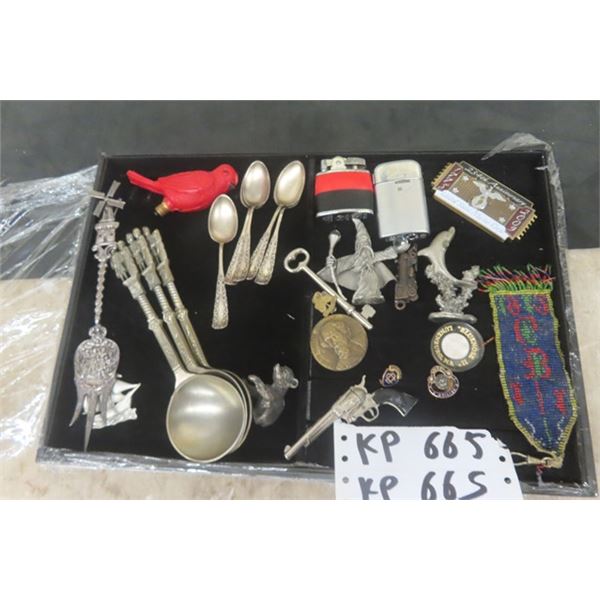 Tray of Miscellaneous Jewelry, Lighter, Cutlery, plus more