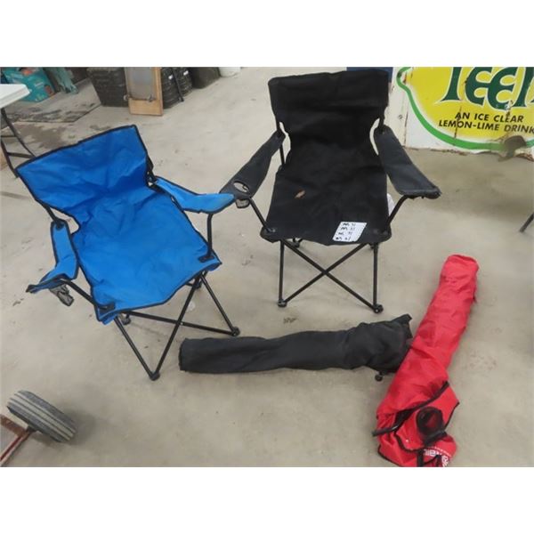 4 Folding Lawn Chairs , 2 Come With Soft Cases 