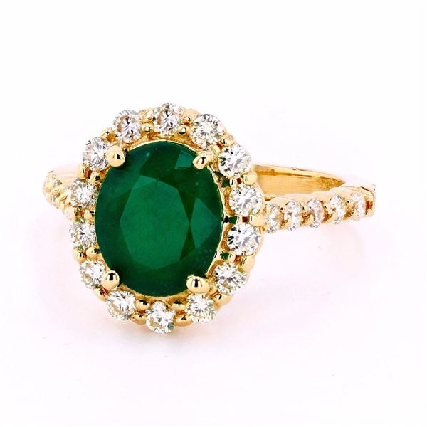 2.48 ctw Emerald and 0.78 ctw Diamond 18K Yellow Diamond Ring