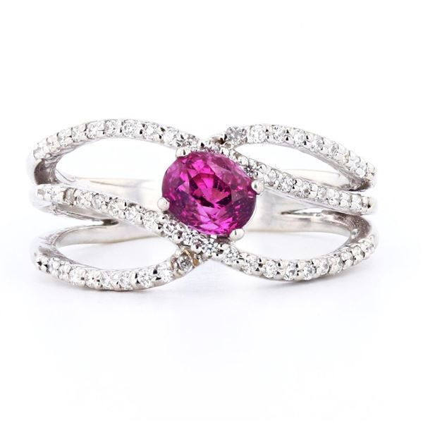 0.78 ctw Pinkish Purple Sapphire and 0.42 ctw Diamond 14K White Gold Ring