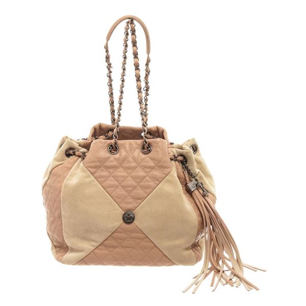 Chanel Beige Quilted Leather Tassel Drawstring Bag