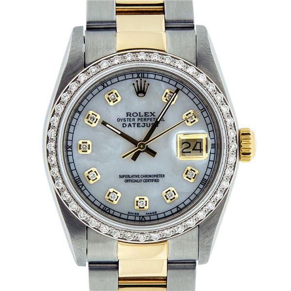 Rolex Womens MIdsize 31mm 2 Tone MOP Diamond Datejust Wristwatch