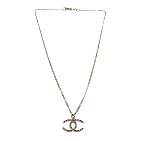 Chanel Silver CC Logo Rhinestone Necklace