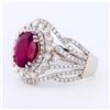 Image 1 : 3.66 ctw RARE NATURAL BURMESE Ruby and 1.40 ctw Diamond Platinum Ring GIA CERTIF