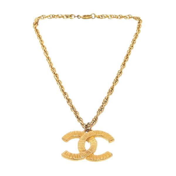 Chanel Gold Plated Brass CC Pendant Chain Nacklace