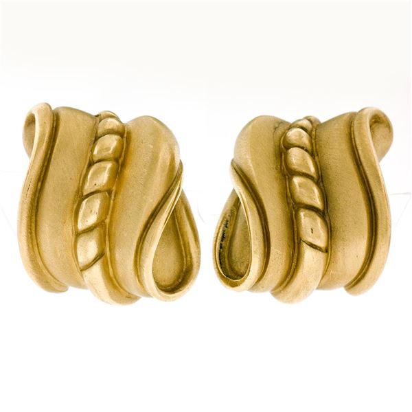 Vintage 1982 Kieselstein Cord 18k Yellow Gold Wavy Textured Clip On Earrings