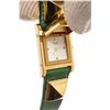 Image 9 : Hermes Green Gold Steel and Leather Medor PM Quartz Watch