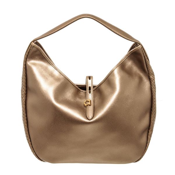 Salvatore Ferragamo Light Bronze Leather Perforated Hobo Bag