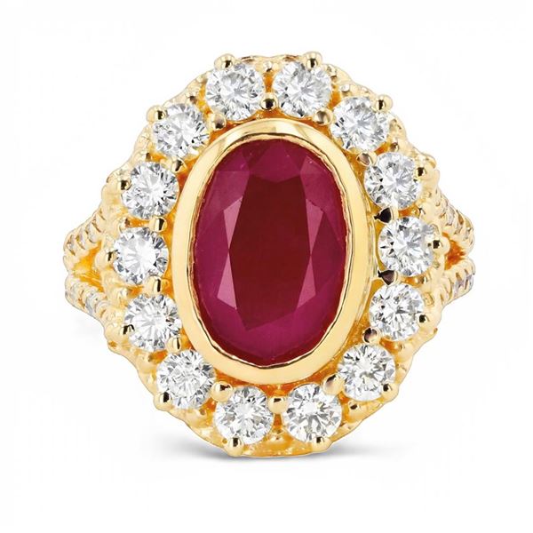 4.48 ctw Ruby and 1.58 ctw Diamond 18K Yellow Gold Ring