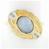Image 1 : Vintage 14K Gold 6.85 ctw Oval Cabochon Gray Star Sapphire & Diamond Cocktail Ri