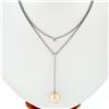 Image 5 : 14K White Gold 12mm Round Golden Pearl & 8pt Diamond 16" Layered Dangle Necklace