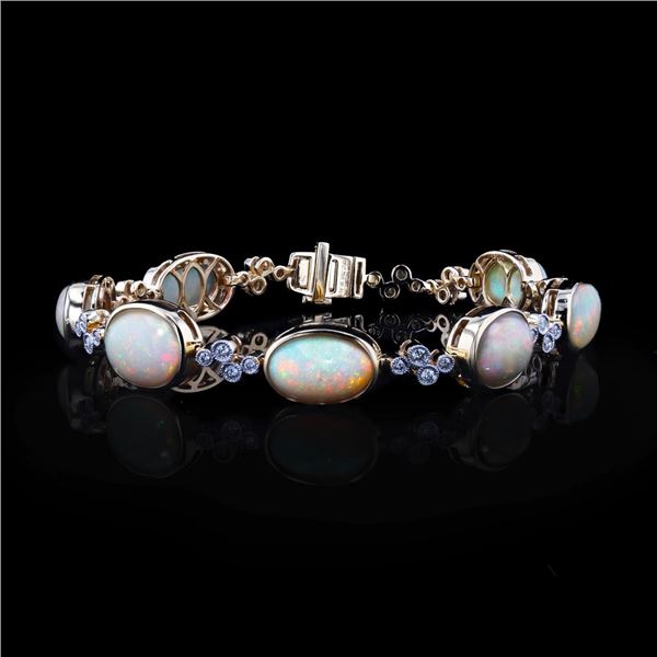 17.75 ctw Opal and 0.81 ctw Diamond 14K Yellow Gold Bracelet