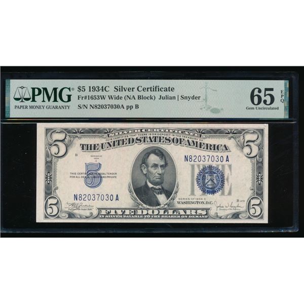 1934C $5 Silver Certificate PMG 65EPQ