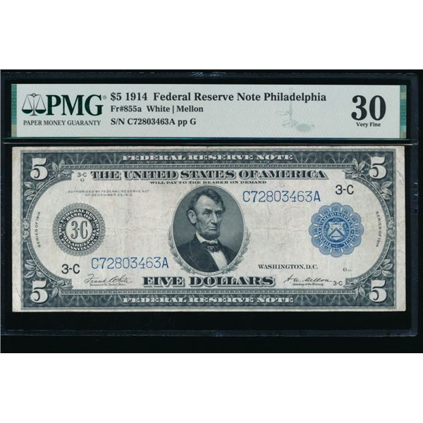 1914 $5 Philadelphia FRN PMG 30