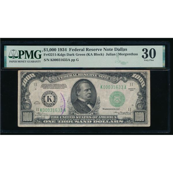 1934 $1000 Dallas FRN PMG 30