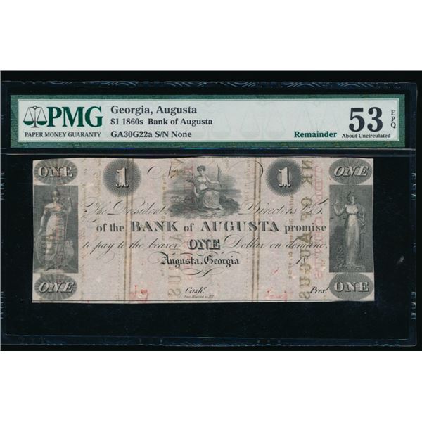 1860's $1 Augusta GA Obsolete Note PMG 53EPQ