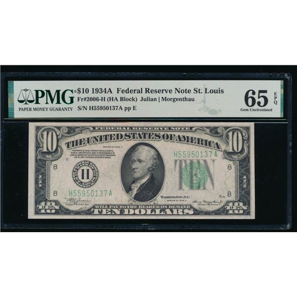 1934A $10 St Louis FRN PMG 65EPQ