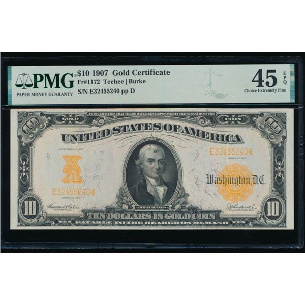 1907 $10 Gold Certificate PMG 45EPQ