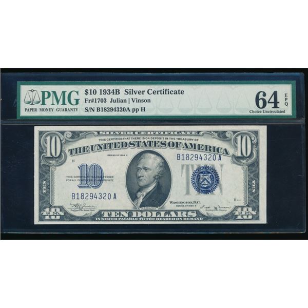 1934B $10 Silver Certificate PMG 64EPQ