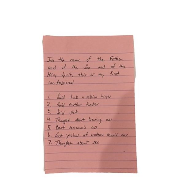 Father Stu (Mark Wahlberg) Confession Notes Movie Props