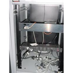 SERVER RACK, MODEM, POWER STRIP