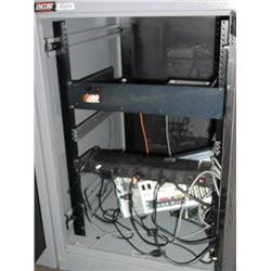 SERVER RACK, MODEM, CPU, POWER STRIP