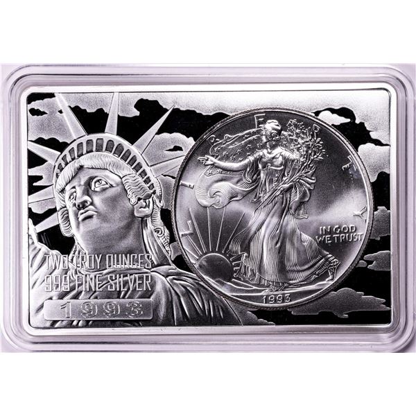 1993 $1 American Silver Eagle Coin & 2oz Silver Bar Set