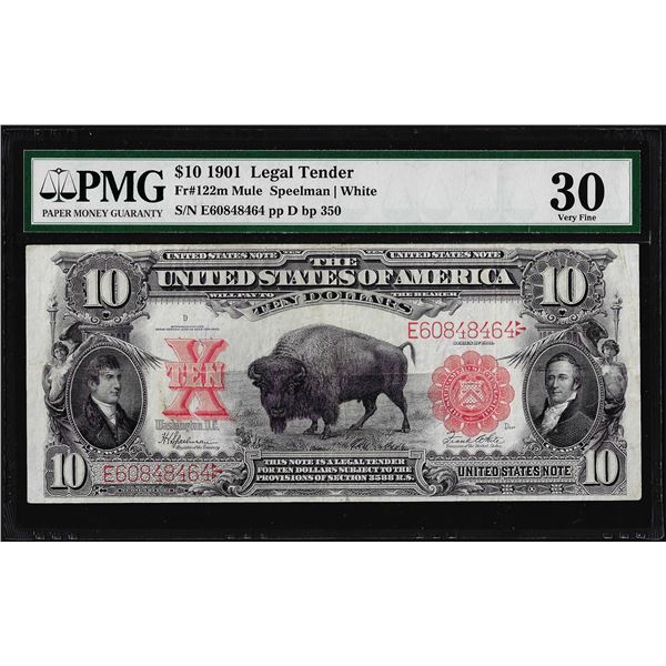1901 $10 Bison Legal Tender Note Fr.122m Mule PMG Very Fine 30